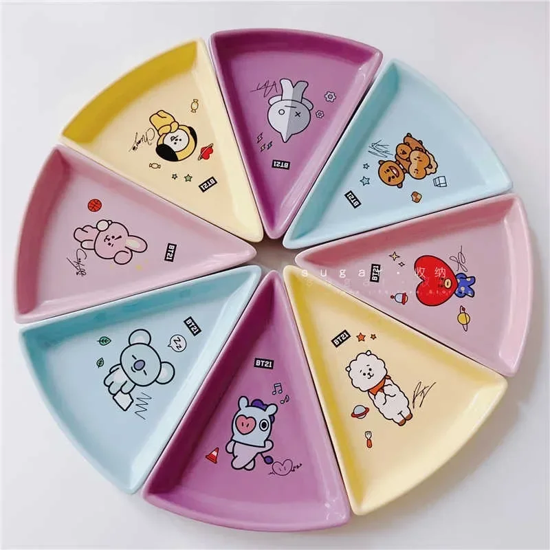 BT21 Cartoon Cute Triangle Rice Ball Ceramic Dinner Plate Tata Cooky Shooky Anime Kawaii Home Snack Snack Platter Ornament Gift