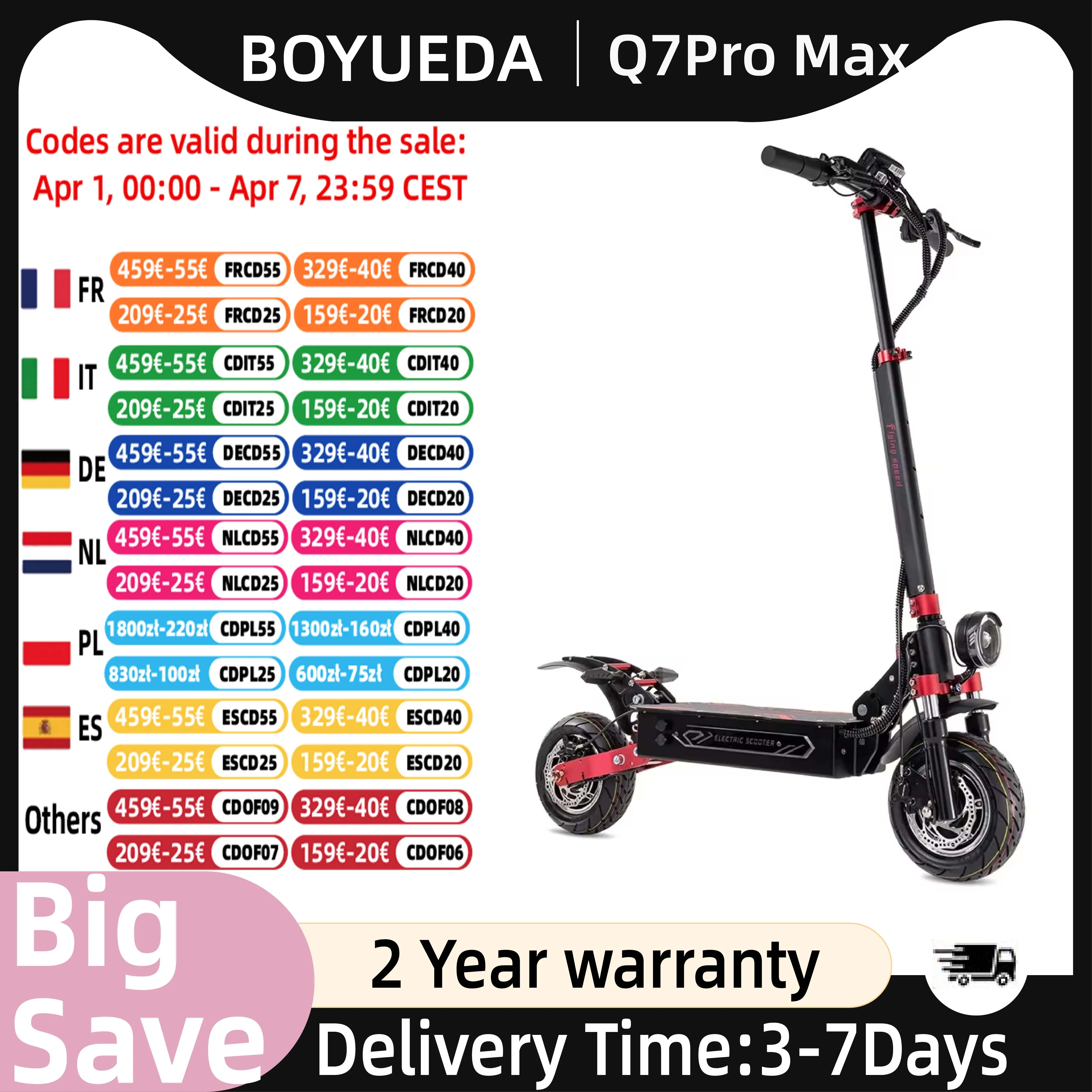 BOYUEDA Q7Pro Max Scooter électrique 2*1600W double moteur 52V28A batterie adulte tout-terrain e-scooter 10 pouces ville déplacement EScooter