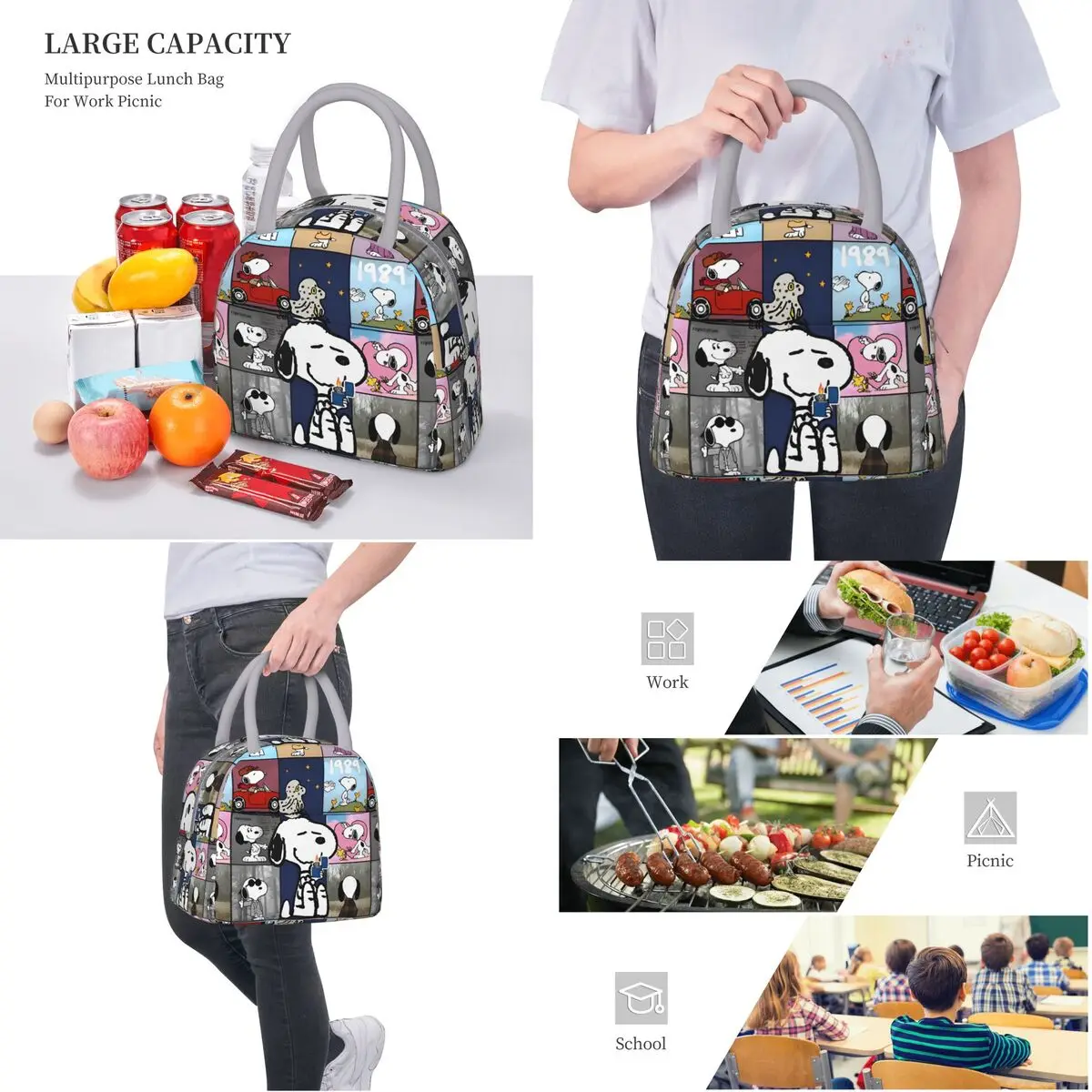 Cute Snoopy Cartoon Merch borsa per il pranzo isolata per il lavoro scatole per alimenti per la conservazione delle arachidi dispositivo di