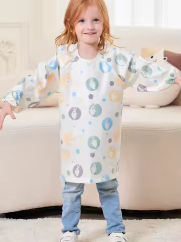 Clean Feeding Bib for Baby Boys Girl 8M-5Y Waterproof Bib Apron Smock with Table Cover Infant Mess-Free Kids Full Coverage Bib