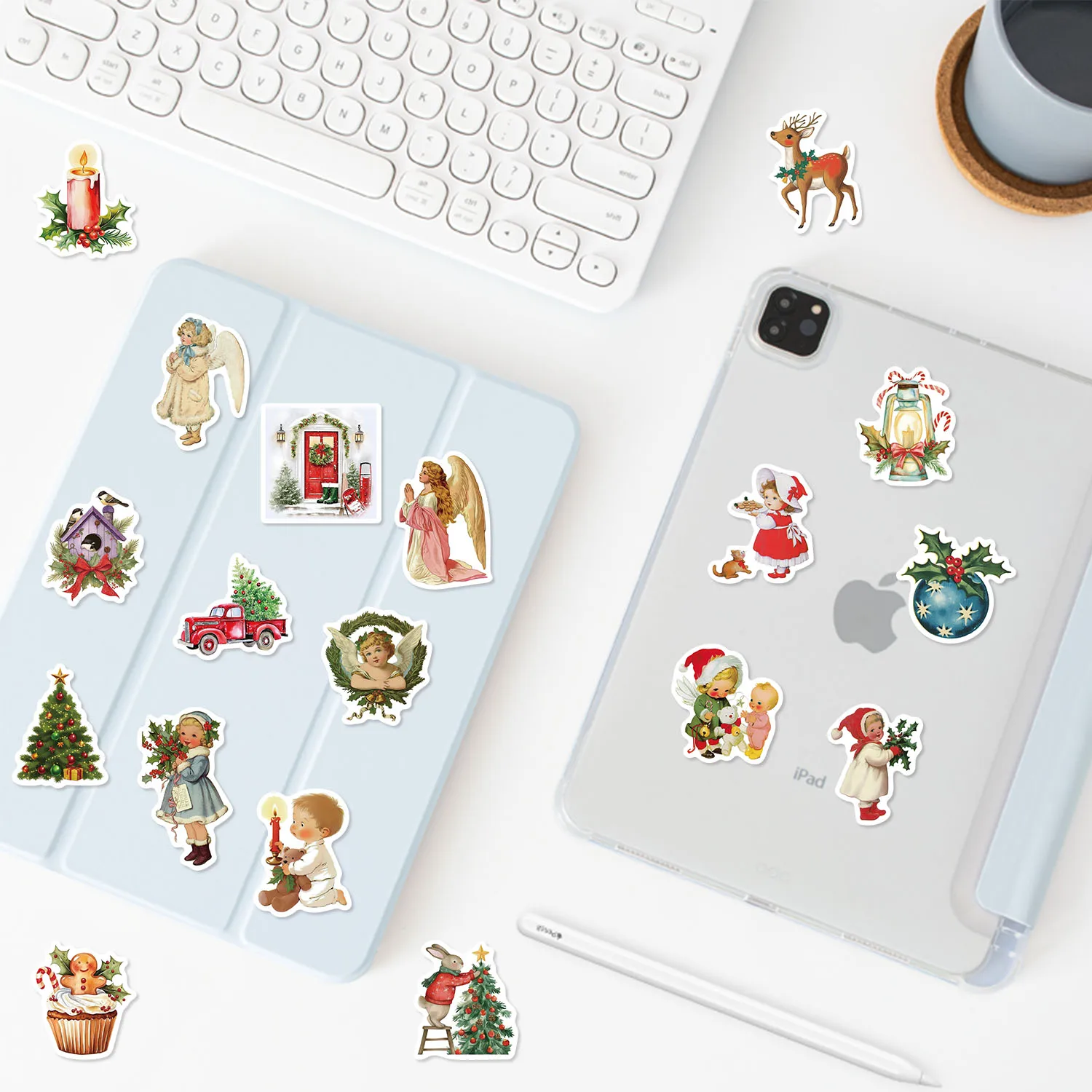 56Pcs Romantic Christmas Stickers Crafts Scrapbooking Book Label Decorative Christmas Tree Sticker DIY Stationery Notebook