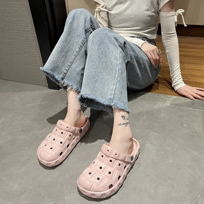 

Women's Perforated Summer Sandals - Cute Flat Slip-Ons with Non-Slip Sole, Soft Closed-Toe Nurse Shoes for Outdoor Wear