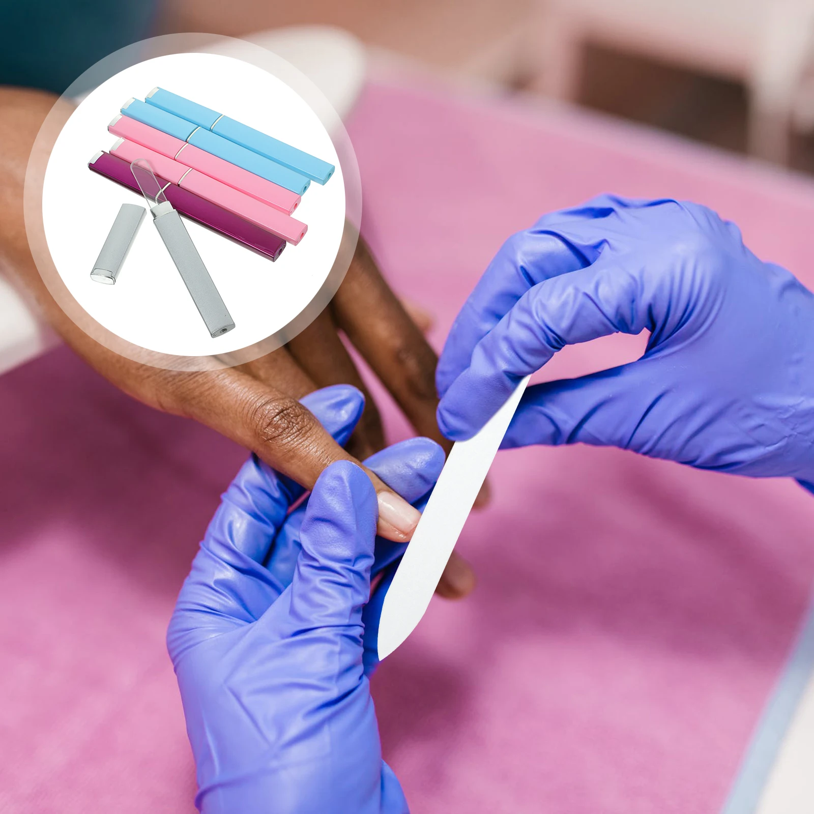 

Набор из 6 стеклянных пилочек для ногтей с футляром для хранения, двусторонние (тонкая и грубая) для наращивания ногтей, маникюрные инструменты, цветные буферы