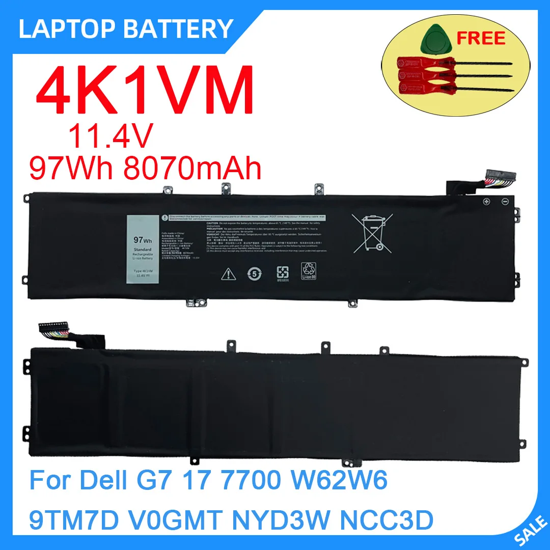 New Laptop Battery 4K1VM 11.4V 97Wh 8070mAh High Quality For Dell G7 17 7700 W62W6 9TM7D V0GMT NYD3W NCC3D
