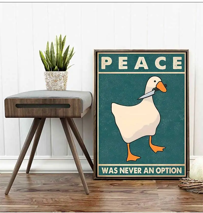 Goose Peace Was Never An Option Funny Goose Canvas Prints Posters Goose Meme Art Signs Modern Home Living Room Decor Paintings