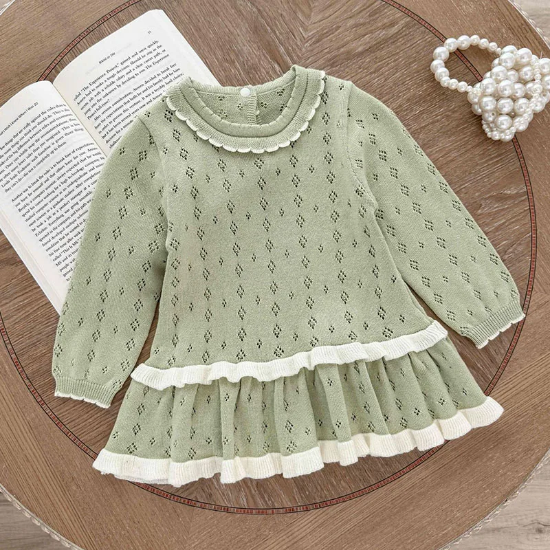 2025年秋新作 キッズ 長袖 透かし編みセーター 0-4歳 子供服 ベビー 女の子 無地 ニット プルオーバー セーター