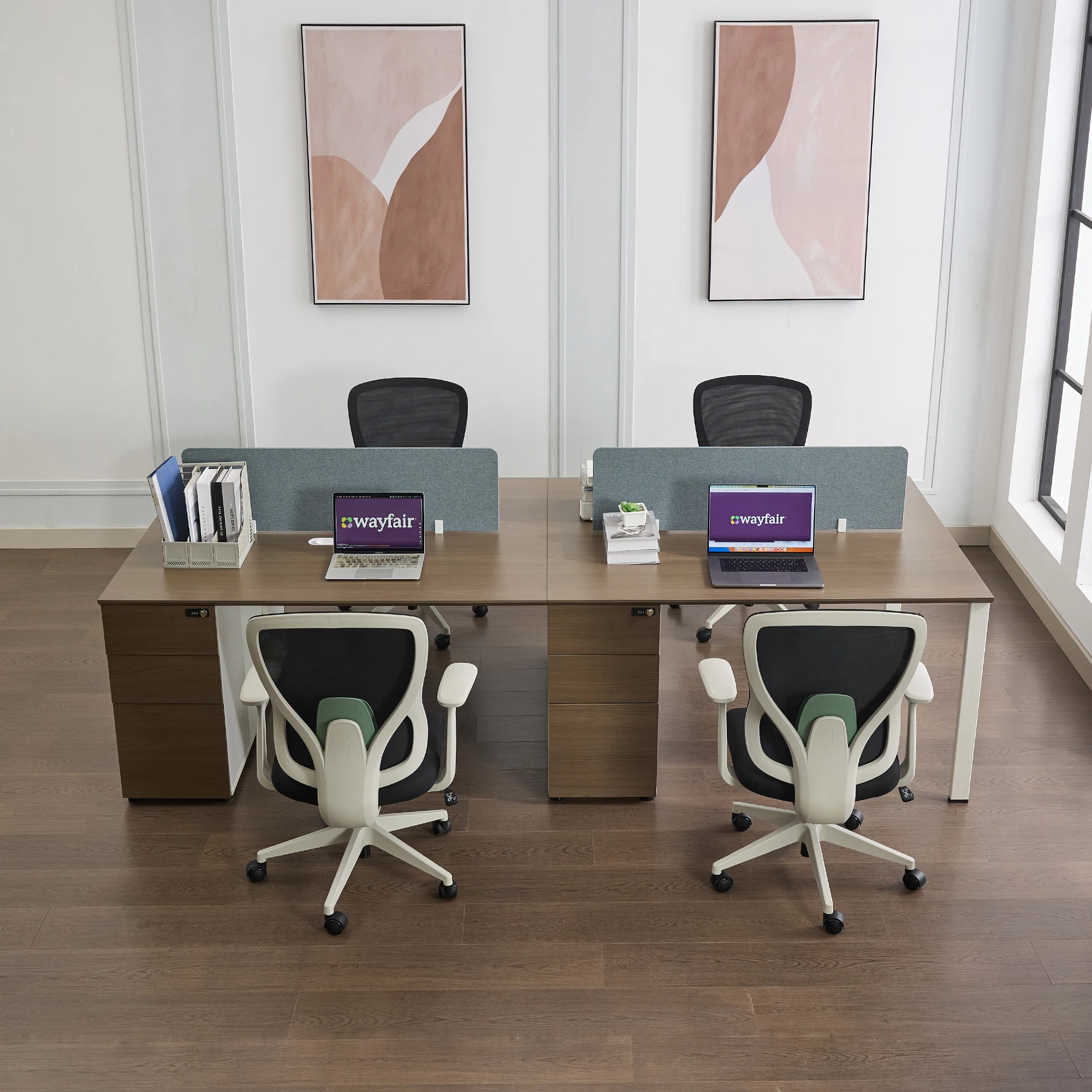 مستودع الولايات المتحدة في الخارج شحن مجاني تصميم وحدات فاخر عالي الجودة خشبي 2 4 أشخاص مكتب مكتب حديث مع خزانة