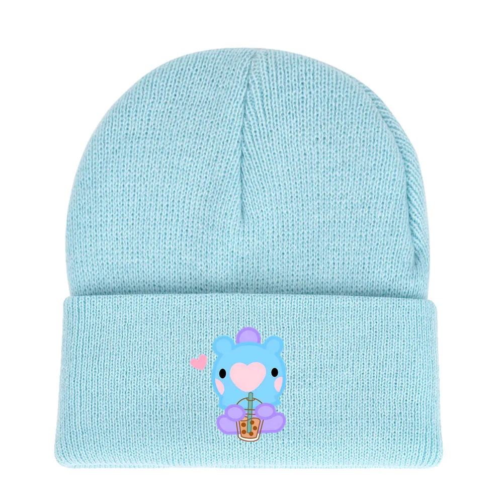 BT21 Milk Tea Series Knitted Hat Fashion Candy Color Beanie Knit Hat Winter Outdoor Riding Warm Cartoon Cotton Hats Gifts