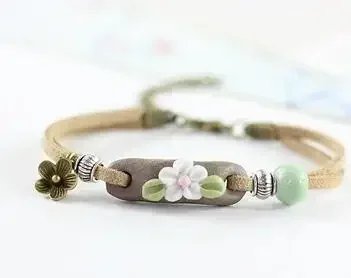 Forest Series Plant Hand-kneaded Ceramic Adjustable Bracelet for Women Gift Jewelry