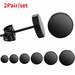 2Pair Stainless Steel Round Black Ear Studs Men 2-12Mm Punk Stud Earring For Men Push Back Stud Earring For Women Men Jewelry