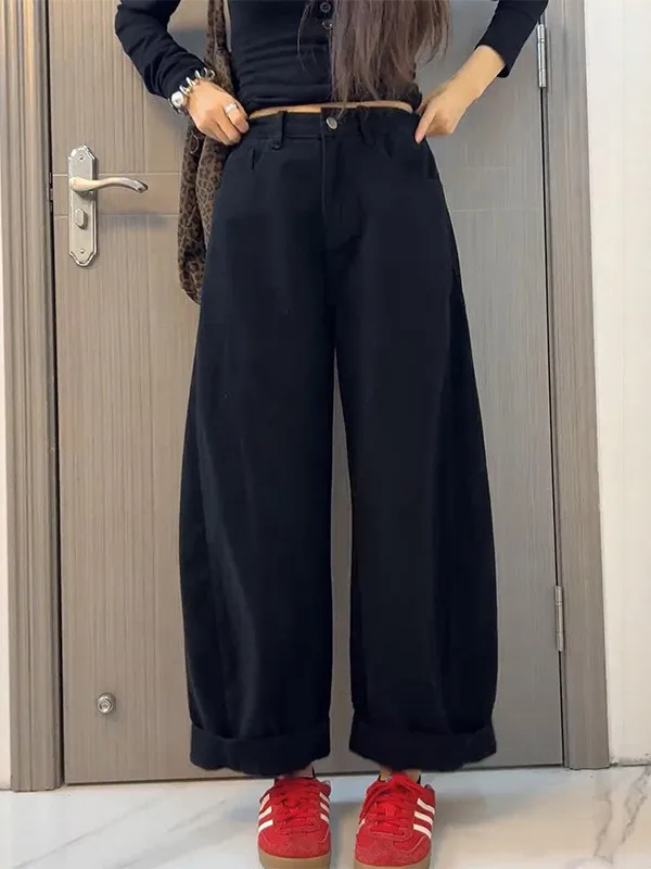 

High Waist Wide Leg Denim Harem Pants Women's plus Size Spring New Loose Slimming Nine Point Pants Commute Sle Color