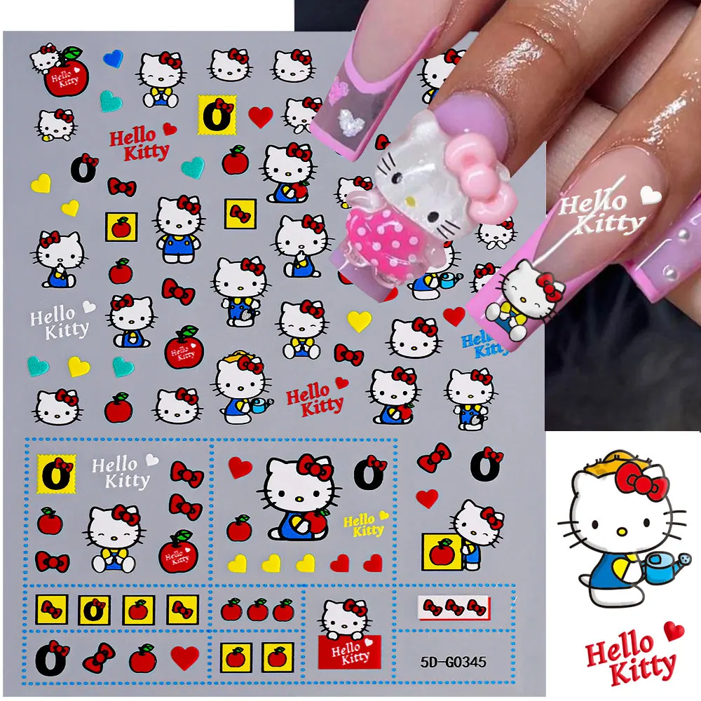 1 Stück 5D Cartoon Hallo Kitty Kuromi Nagelaufkleber Kawaii Cinnamoroll My Melody Klebeaufkleber Anime Sliders Maniküre Dekoration