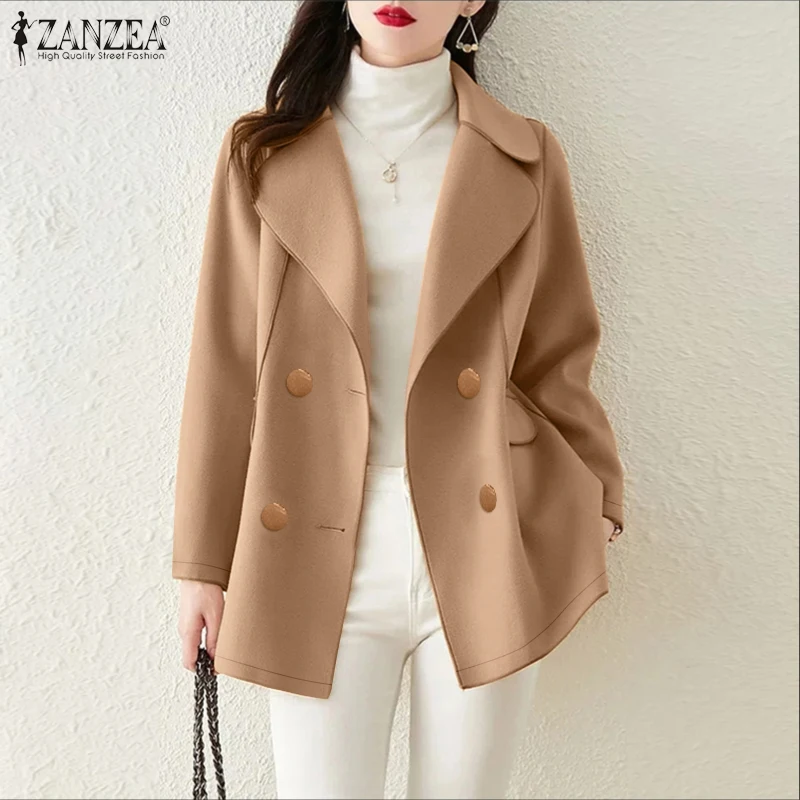 

ZANZEA Fashion Women Trench Coats 2026 Spring Windbreaker Lapel Neck Long Sleeve Office OL Coat Solid Long Jackets Loose Outwear