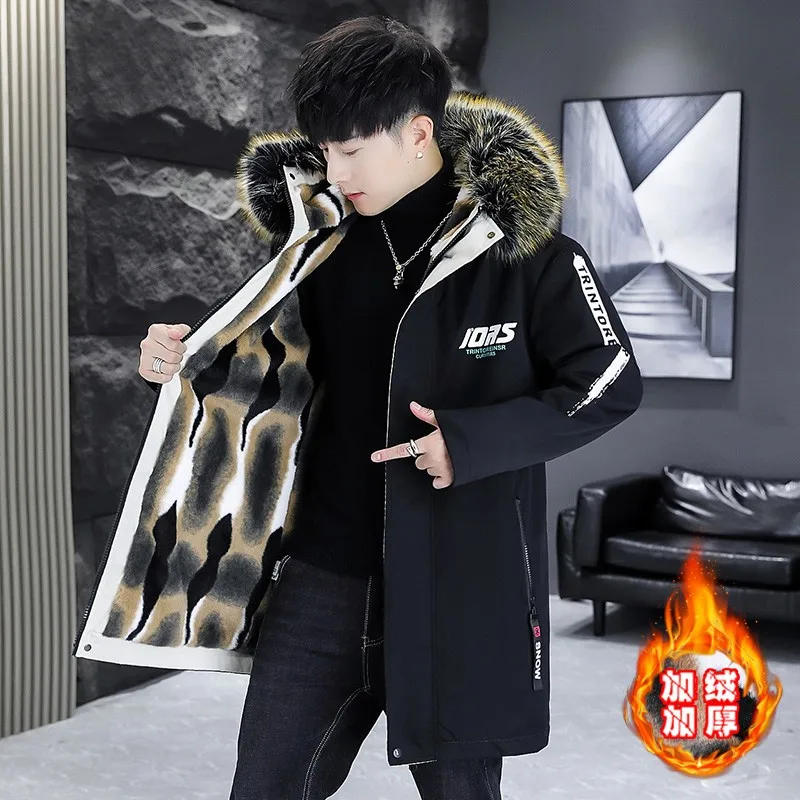 2023 Winter Coat Men Parka Homme Parka Mens Winter Jacket Men Big Fur Collar Fashion Middle Long Coats