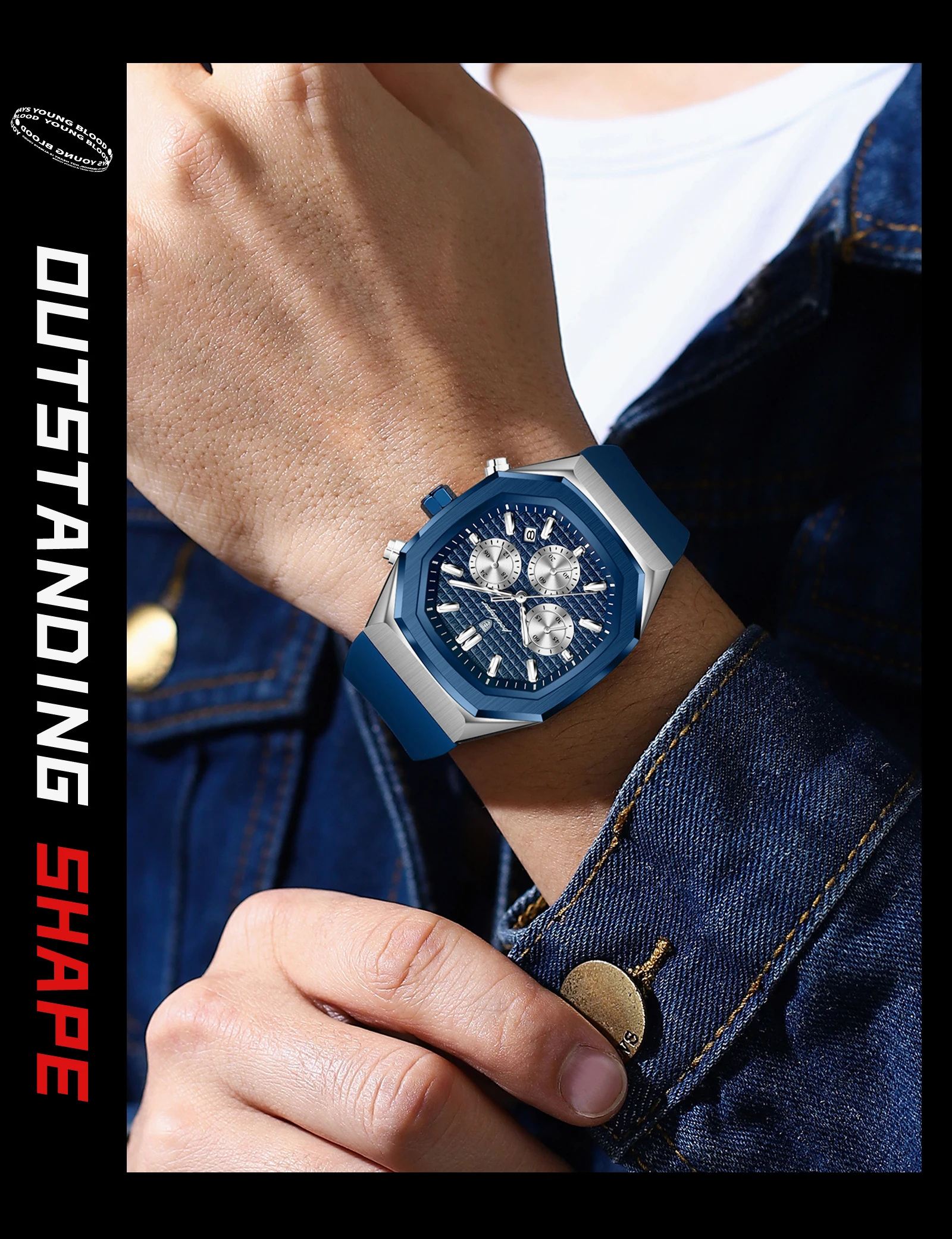 POEDAGAR Business herren Uhr Chronograph Datum Silikon Armband Quarz Mann Uhr Wasserdicht Leucht Mode Uhren Für Männer Reloj – Detail 5