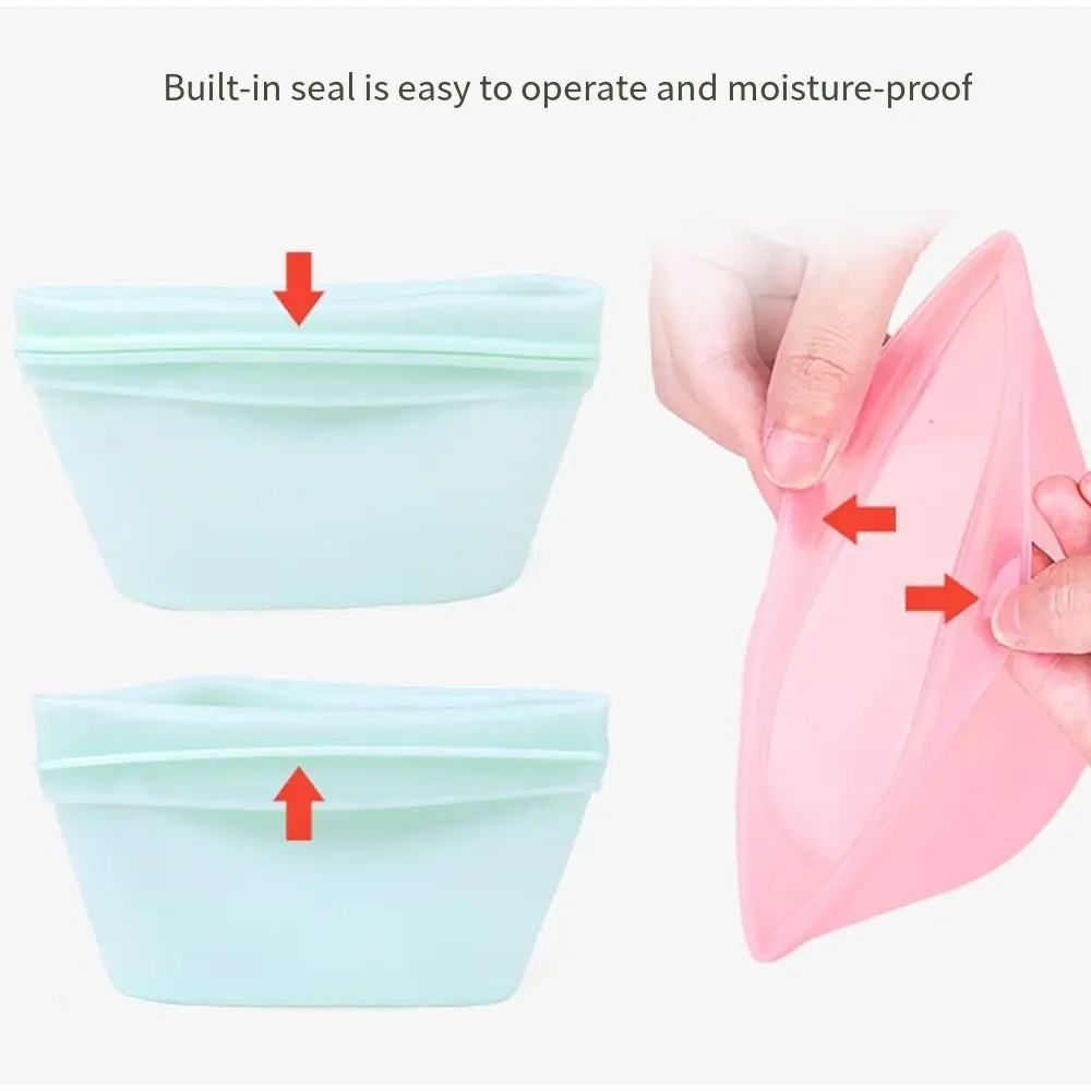 Leakproof Silicone Food Sealed Bag Heat-resistant Washable Food Fresh-keeping Containers Space Saving Portable