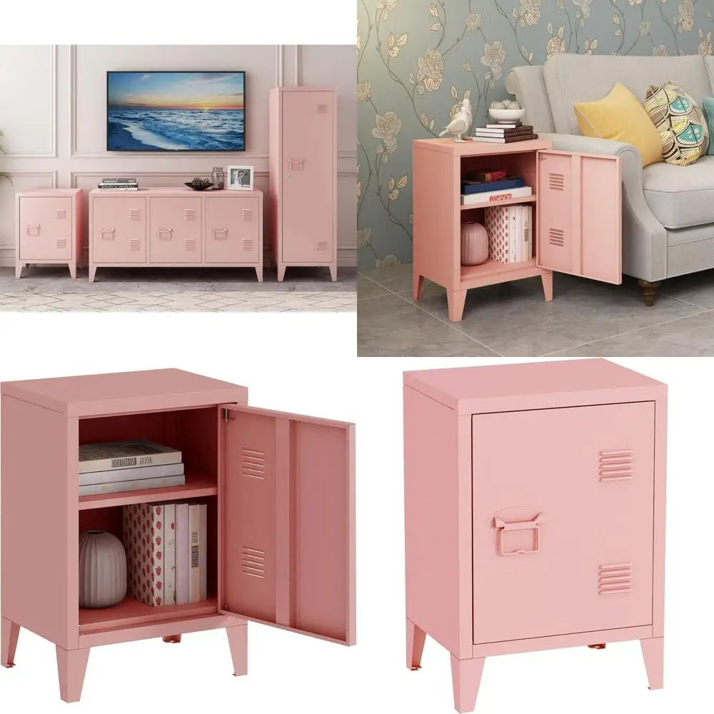 

Modern Steel Nightstand with Shelf for Bedroom and Living Room, Easy Assembly Side Table Storage