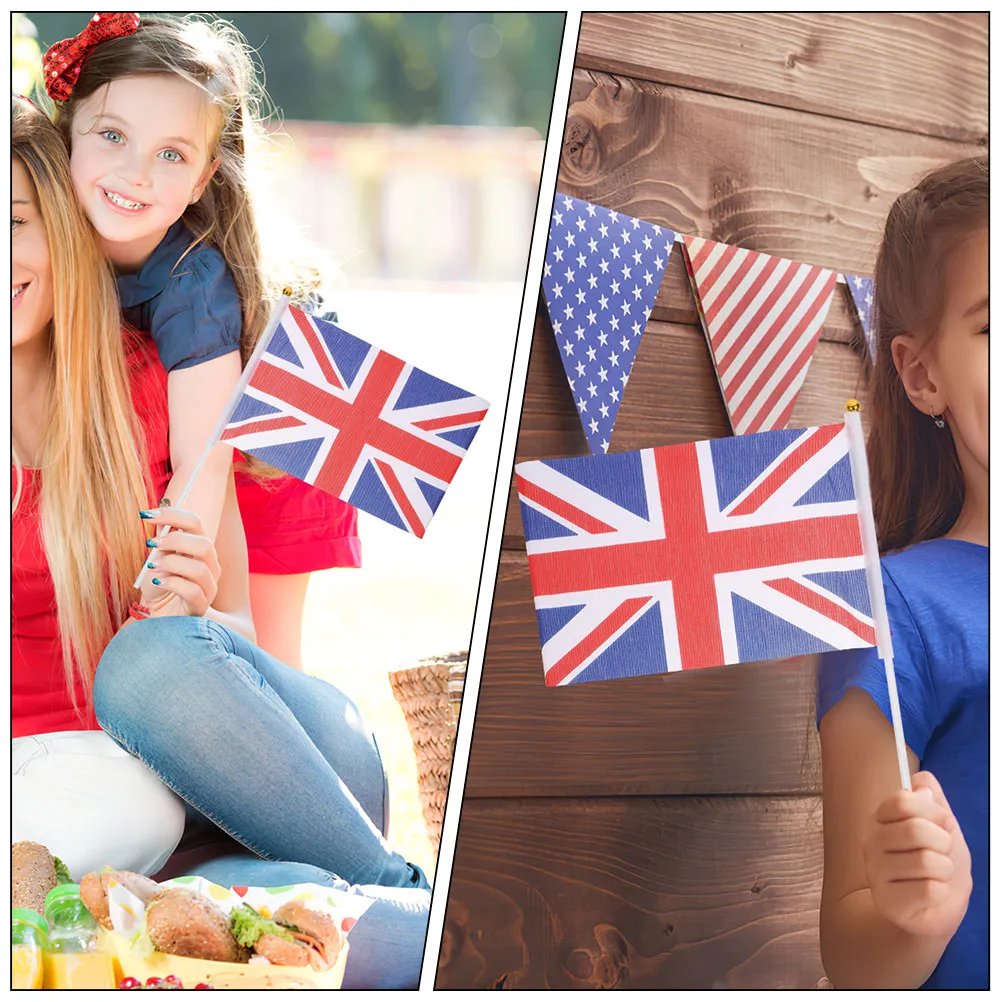 10Pcs Handheld Uk National Flag Wear Resistant Portable Small Stick Flag for Garden Patio Party Sports Event Decoration