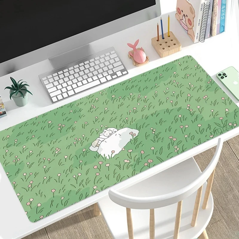 Cute Rabbit Anime Mouse Pad XXL Large Gaming Desk Mat Green Design Non Slip Rubber Base Keyboard Pad for PC Laptop
