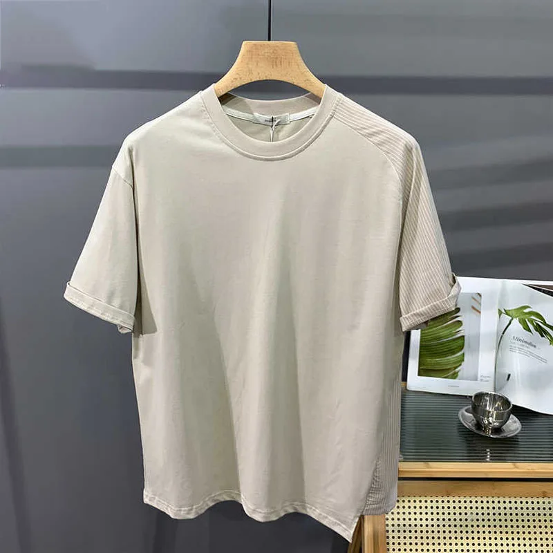 Striped Asymmetrical T-shirts Men Sporty Summer Bodybuilding Leisure  Popular Normcore Advanced Korean Style Half Sleeve