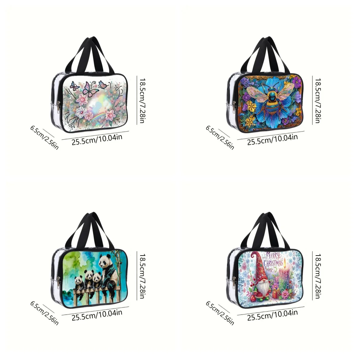 1 DIY makeup bag with crystal and diamond, and a multi-functional cosmetics storage box with panda and bee theme patterns