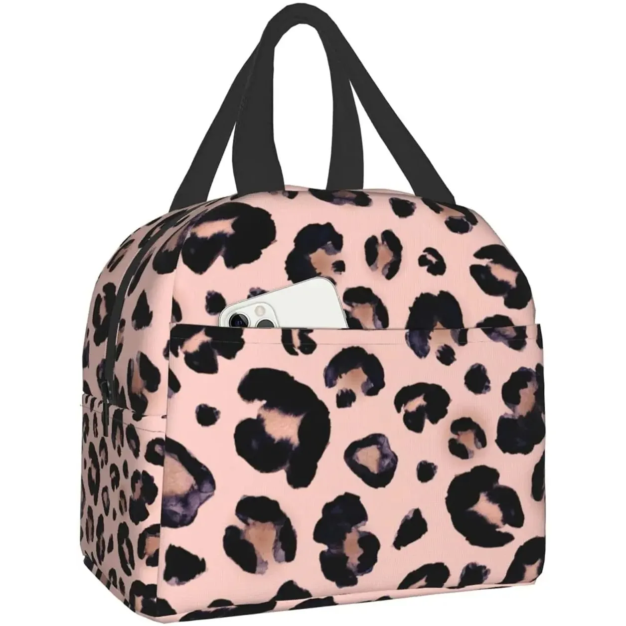Lunch Bag for Women Leopard Print Cheetah Pink Insulated Lunch Box Cooler Tote for Adult Kids Work Office School Picnic Reusable