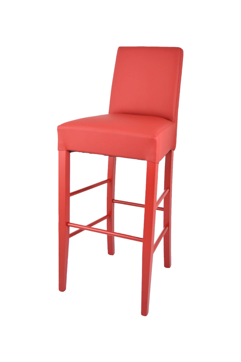 Tommychairs-high stool Luisa beech wood red color, seat and back covered with faux leather red color