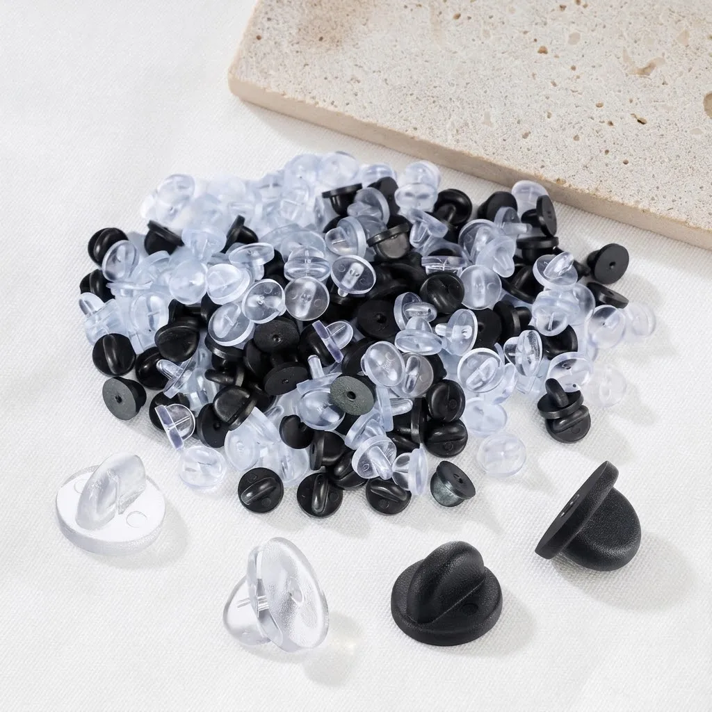 100pcs Rubber Butterfly Clutch Pin Backs Black Clear Lapel Pins Stopper Cap Brooch Badge Tie Tack Back Replacement Accessories - view 2