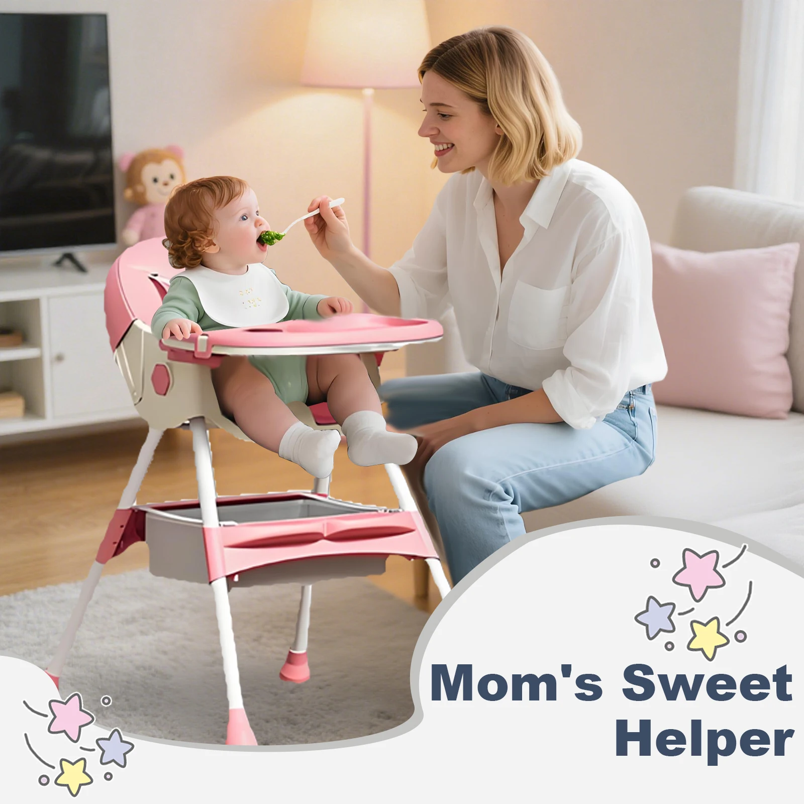 접이식 아기 식탁의자 대형 미끄럼 방지 패드 장난감 선반 포함 청소 용이한 급식 패딩 케이스 액세서리