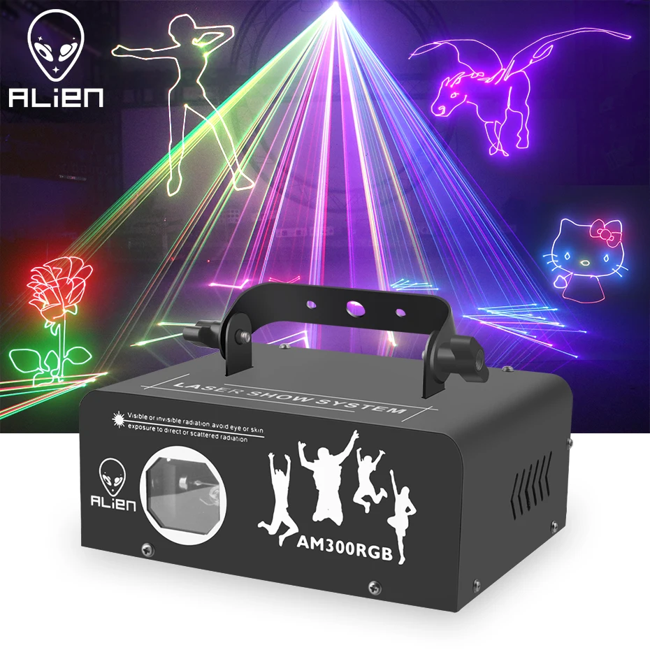 ALIEN 300mW RGB DJ Disco Animation Beam Scanner DMX Stage Laser Light Projector Bar Club Party Dance Wedding Birthday Xmas Lamp