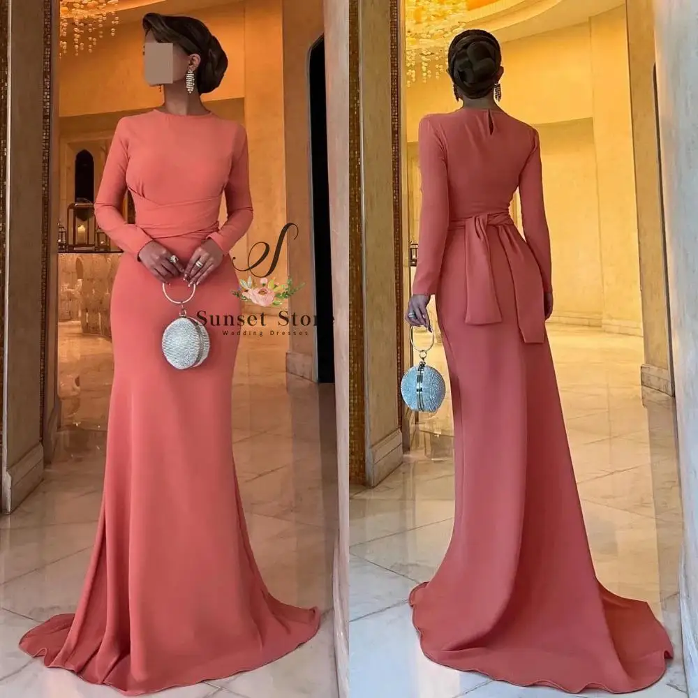 

Платье для матери невесты по индивидуальному заказу для женщин с круглым вырезом и длинными рукавами, свадебное платье для гостей длиной до пола, элегантное вечернее платье