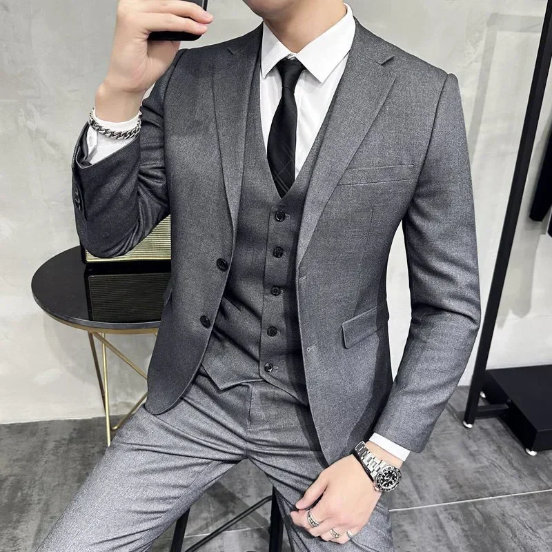 Suit set men's slim fit jacket groom's wedding dress business interview professional formal attire small suit men's