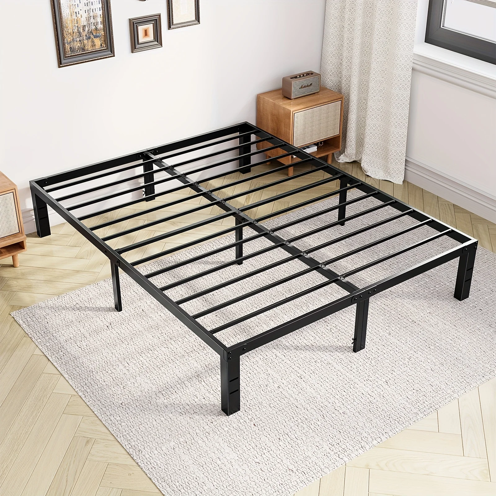 

Bed Frame - 4 Size Platform Bed Frame Metal Mattress Foundation with Steel Slat Support,