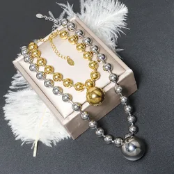 Golden Heavy Industry Hollow Spherical Necklace Bracelet Set Trendy High-end Design Pendant Choker Punk Gothic Metal Jewelry