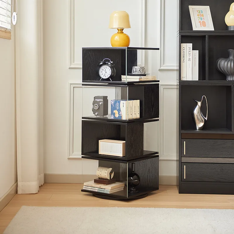 medieval multi-layer bookshelf black minimalist rotating Nordic bookshelf space saving corner libreria salvaspazio furniture