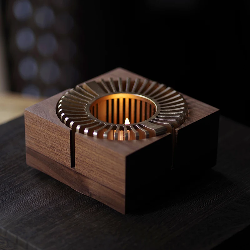 

Candle warm tea stove set black walnut heating base retro solid wood hot tea warm tea warmer base