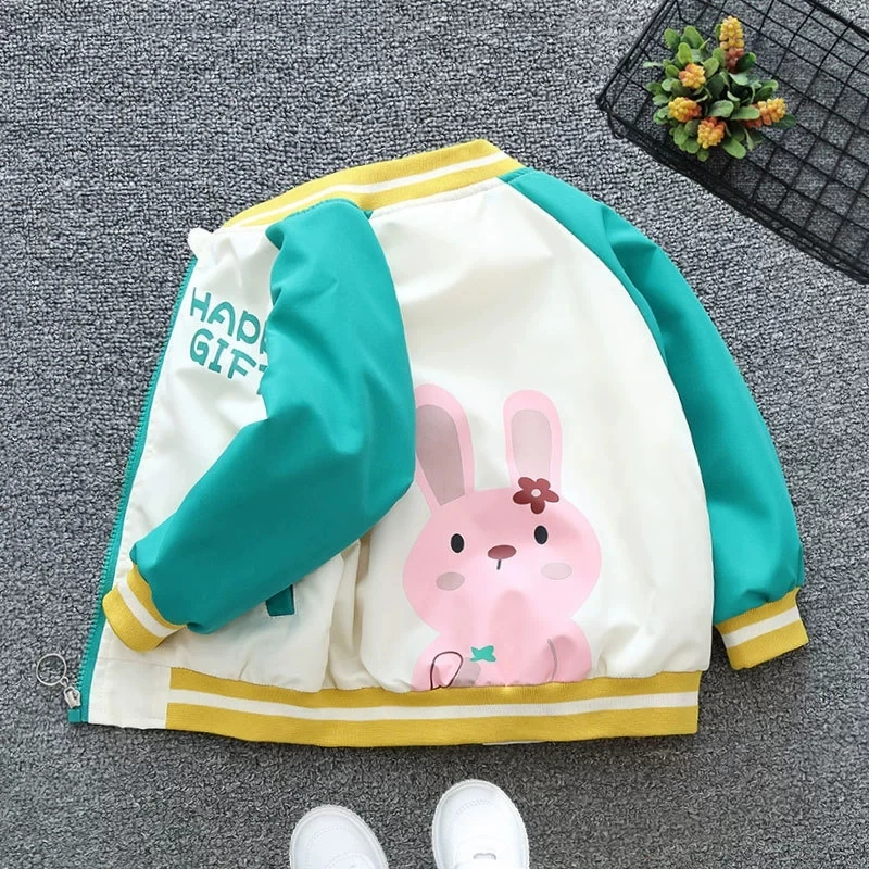 1 2 3 4 5 6 Years New Baby Girls Jacket Cute Rabbit Windbreaker Outerwear Hooded Zipper Girls Coat Birthday Gifts Kids Clothes