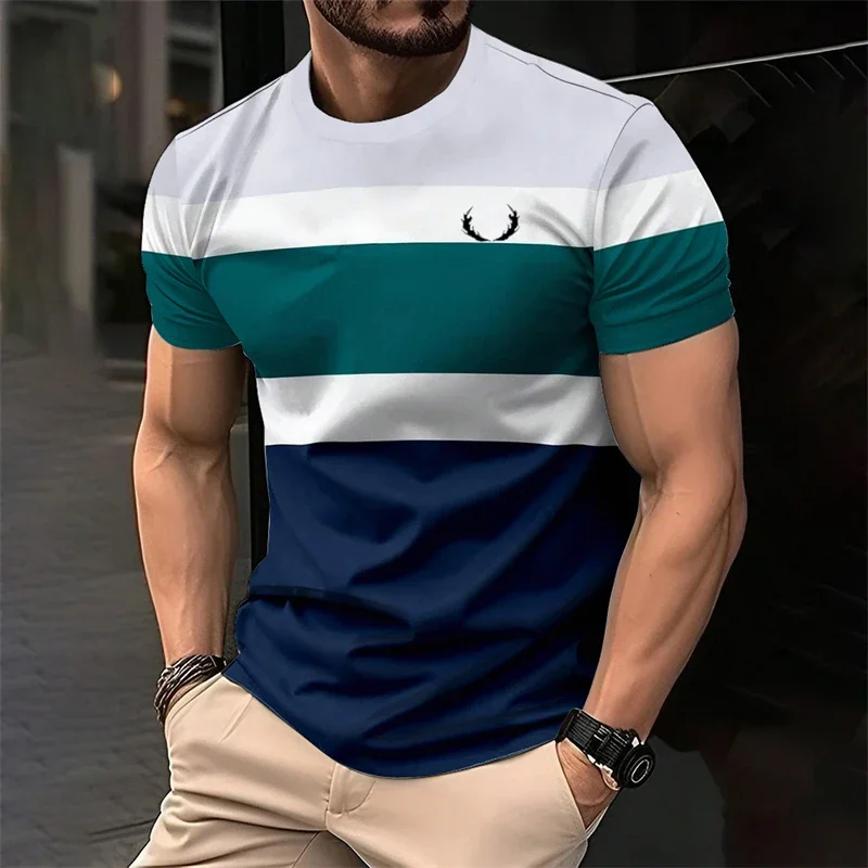 

2025 Summer Color Minimalist Stripe 3D Printed Men's T-shirt Fashion Short Sleeve 3D Children's Casual Daily Wearing Loose Top