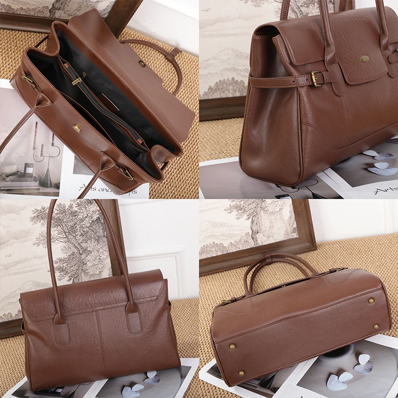 Tas Selempang Kulit Wanita Berkualitas Tinggi, Tas Tangan Kulit Asli Desainer Mewah, Tas Jinjing Kapasitas Besar untuk Aktivitas Sehari-hari