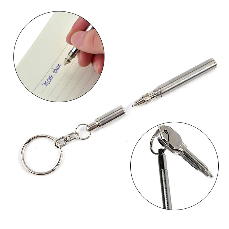 Portable Telescoping Tool Pen Metal Key Ring Creative Stainless Steel Keychain Ergonomic Ball School Office Supplies