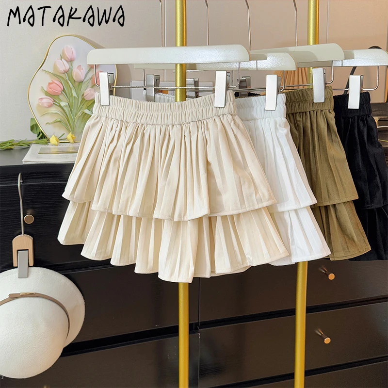 

Matakawa Mini Skirts Solid Spring Autumn Ruffles Korean Fashion Faldas Mujer Sweet High Waist Vintage Y2k Pleated Woman Skirt