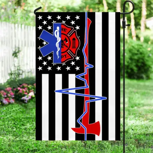 EMT Firefighter US Flag Garden Flag - House Flag