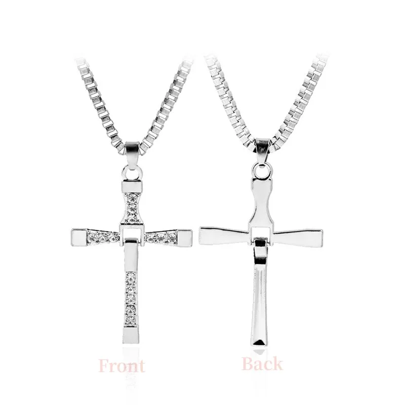 Fast and Furious Cross Necklace Rhinestones pendant Men\'s Chain Dominic Toretto Stainless Steel Choker Jewelry Accesories Gift