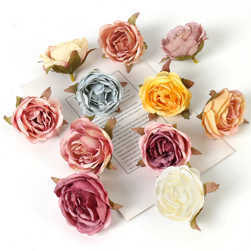 5/10Pcs Peony Artificial Flowers Heads 5cm Fake Flowers for Home Decor Marriage Wedding Decorations DIY Craft Wreath Accessories