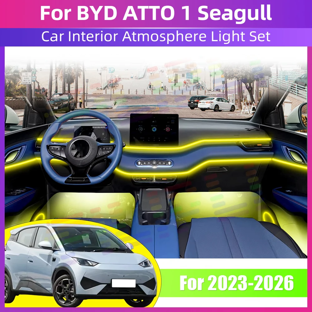 

Car Interior Ambient Light For BYD ATTO 1 Seagull 2022 2023 2024 2025 2026 64RGB Music Sync Mode APP Hidden LED Strip