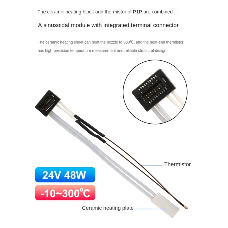 Bambu Lab P1P P1S 서미스터 세라믹 히터, 24V 48W 가열 튜브, 3D 인쇄 서미스터 핫엔드 교체 부품