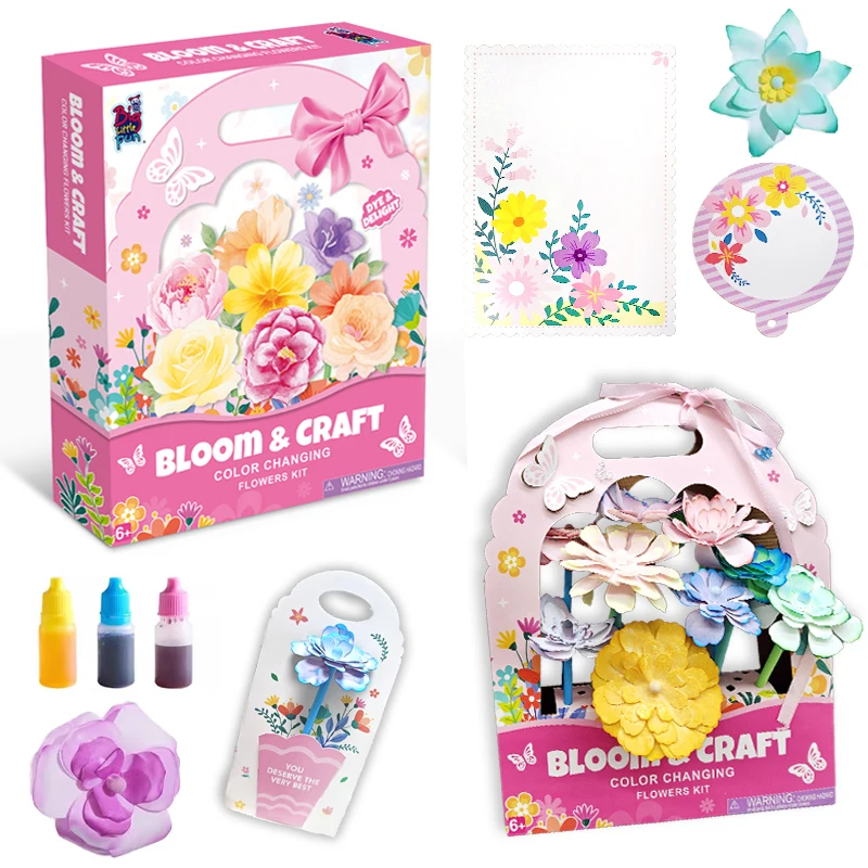 

DIY Kidsren's Handmade Floral Art Set, Dyed Flower Paper Art, Hand-Painted Flowers, Creative Watercolor Smudge Crafts Set