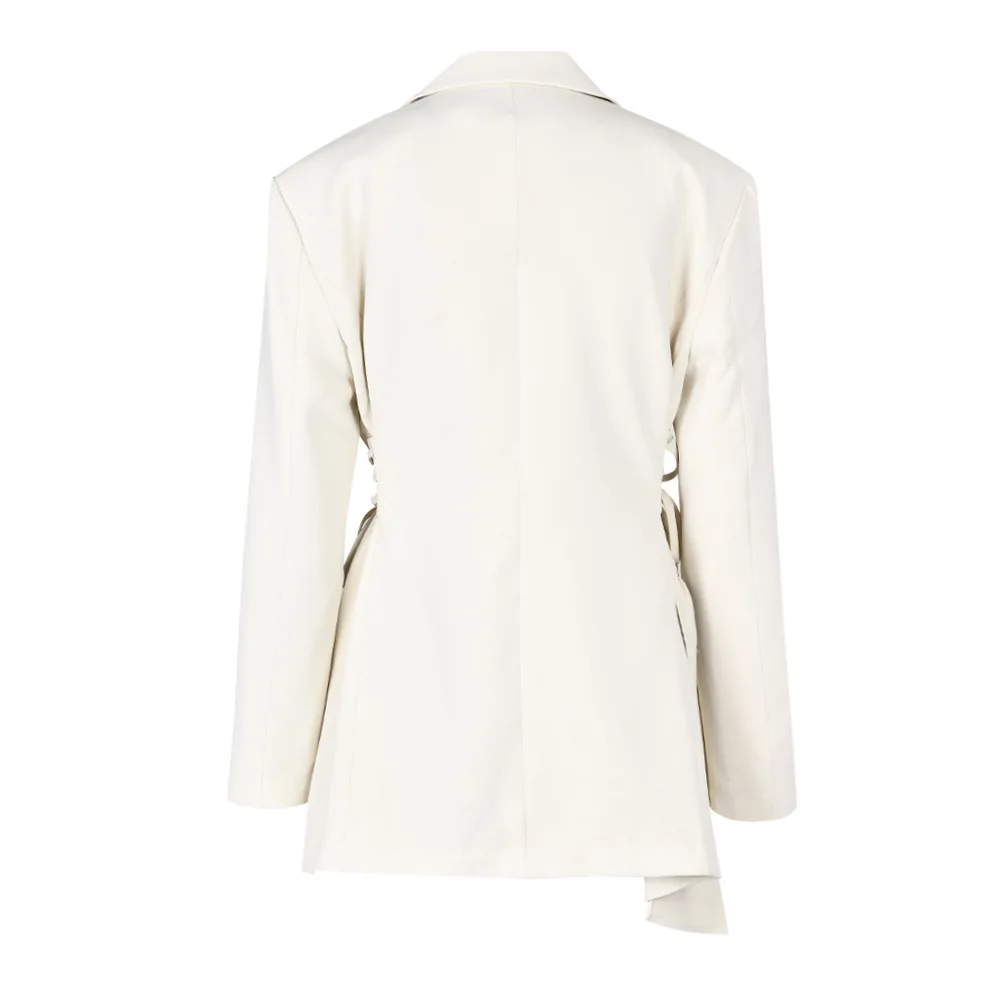 Blazer chic blanc cassé pour femme, robe de Rhimbibée, double présidence, haute couture, ceinture irrégulière, veste à lacets, en stock