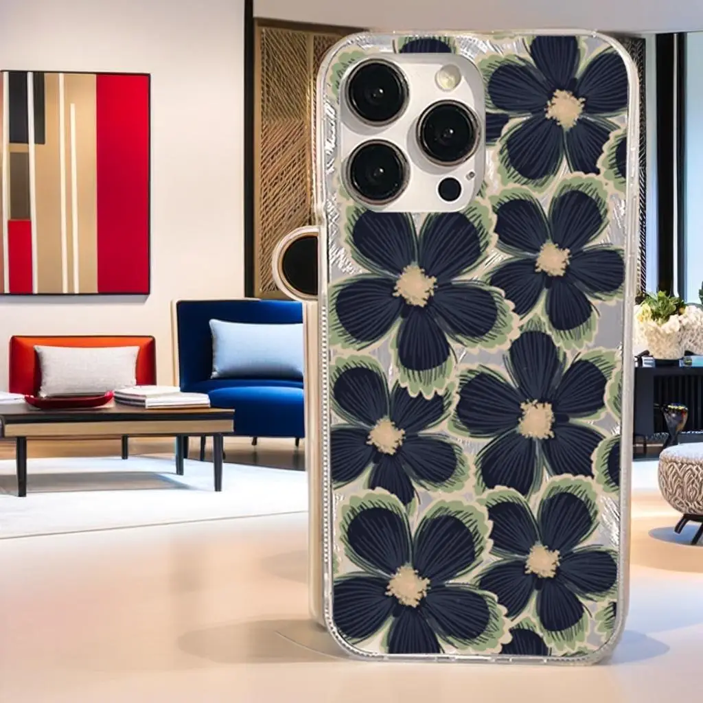 

Flower Patterned Design Phone Case For iPhone 16 Cases iPhone 11 12 13 14 15 Pro Max X XS XR 7 8 16E 15 PlusBlack Vintage Cover