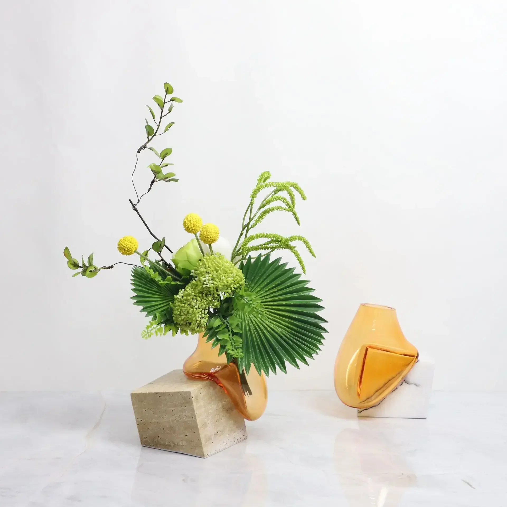 2026 Unique Glass Vase Marble Base Abstract Moving Water Droplets Transparent Vase Floral Arrangement Accessories Home Decoratio